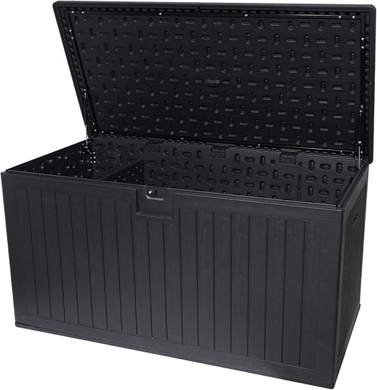 260 Gallon Outdoor Storage Box Waterproof, Extra Large Plastic Outside Deck Box Weatherproof, Resin Patio Storage Bin with Lock and Lids for Pool Equipment and Cushion, Black