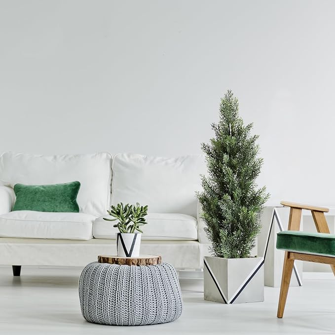 momoplant Artificial Cedar Topiary Trees 3 Ft Fake Cedar Shrubs Set of 2 Faux Cypress Potted Plants for Outdoor Indoor Decor