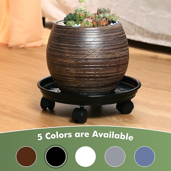 6 Packs Plant Caddy with Wheels 11.8" Plastic Rolling Plant Stands Heavy-duty Plant Dolly with Casters Indoor Outdoor Wheeled Plant Roller Base Large Planter Saucers Plant Mover, Black