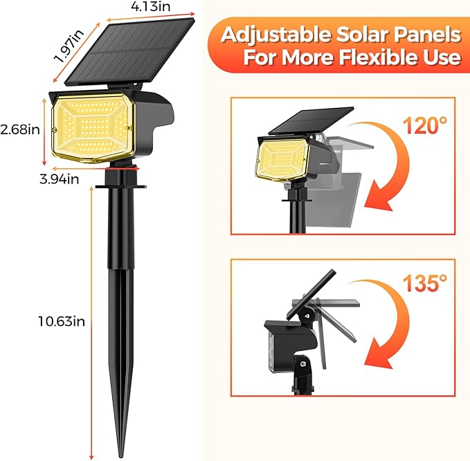 Solar Spot Lights Outdoor, 92 LEDs Landscape Lighting with 3 Lighting Modes and Auto On/Off, IP67 Waterproof Spotlights, Outdoor Solar Lights for Yard Garden, 6 Pack (Warm White)