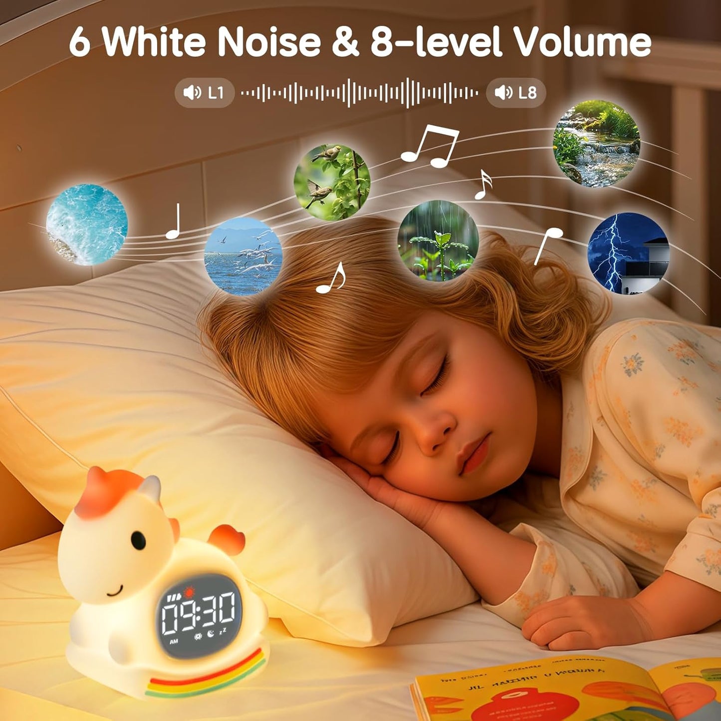 Cute Alarm Clock for Kids with Night Light, Sleep Training Clock Time to Wake Clock, Rechargeable Silicone Light for Bedroom, Perfect Sleep Companion for Boys Girls, Pink Pony