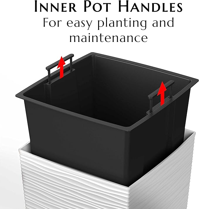 Mueller M-Resin Heavy Duty Tall Planter, Indoor/Outdoor Grande Plant, Tree, Flower Pot, 2-Piece Set, 24”, Modern Design, Built-in Drainage, White