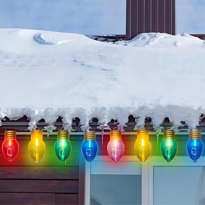 16FT Jumbo Christmas Lights Outdoor,C7 Giant String Light Christmas Outdoor Hanging Lights with 10 Large Clear Multicolor Bulb for Holiday Home Roof Yard Garden Decorations