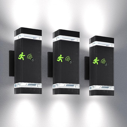 Motion Sensor Outdoor Wall Lights, Dusk to Dawn Exterior Light Fixtures with 3 Lighting Modes,Up and Down Porch Lights 5000K Daylight, Waterproof Modern Wall Sconce for House, Patio, Garage