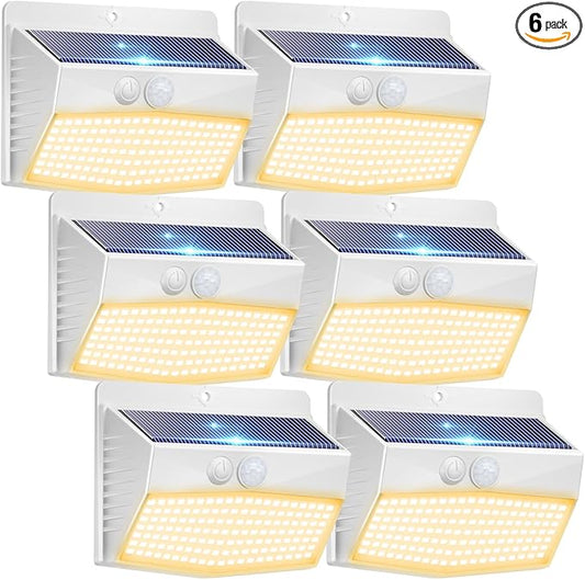 Peasur 6 Packs Solar Outdoor Lights Motion Sensor, Solar Security Lights Waterproof with 3 Lighting Modes Solar Powered Wall Lights Outside for Garden Fence Yard Deck, Warm White