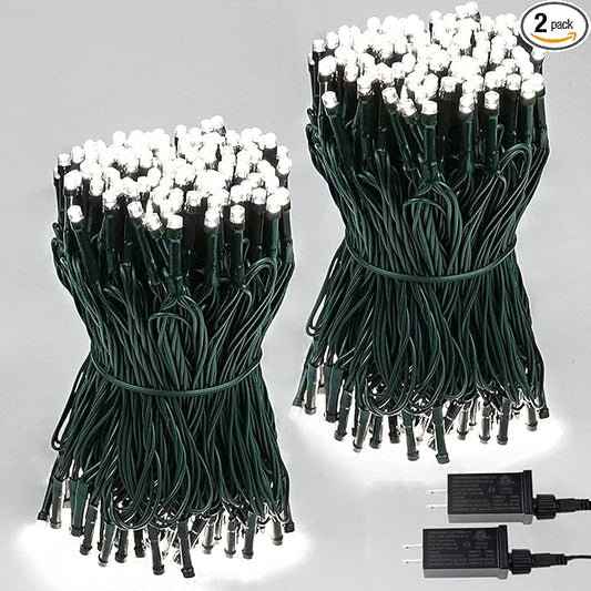 2-Pack 66FT 200 LED Extendable White Christmas String Lights (Green Wire), Christmas Tree Lights with 8 Modes, Indoor Outdoor Plug in Fairy String Lights for Xmas Decor Party Garden (Cool White)