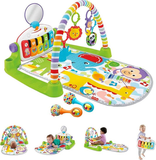 Fisher-Price Baby Playmat Deluxe Kick & Play Piano Gym for Learning & 2 Maracas Soft Rattles for Newborn to Toddler Play Ages 0+ Months
