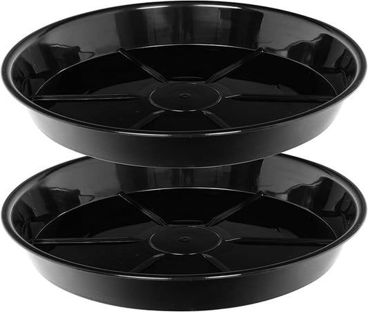 2 Pack Plant Saucer Drip Tray 17 inch, Large Heavy Sturdy Plastic Planter Flower Pot Saucers for Indoor Outdoor Garden, Plant Water Drip Trays for pots (17" 2Pack, Black)