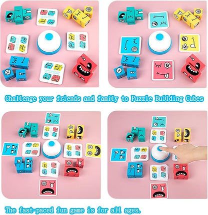 Wooden Face Changing Magic Cube Building Blocks Game Matching Expression Puzzle Toy Board Games for Family Night, Match Puzzles Geometric Educational Toys for Kids and Adults