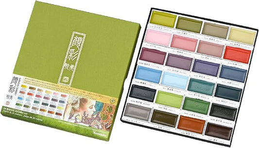 Kuretake GANSAI TAMBI Watercolor Paint Set 24 Colors II - Art nouveau, Professional-quality art supplies for artists adult painting aketching, Non-Toxic, Made in Japan