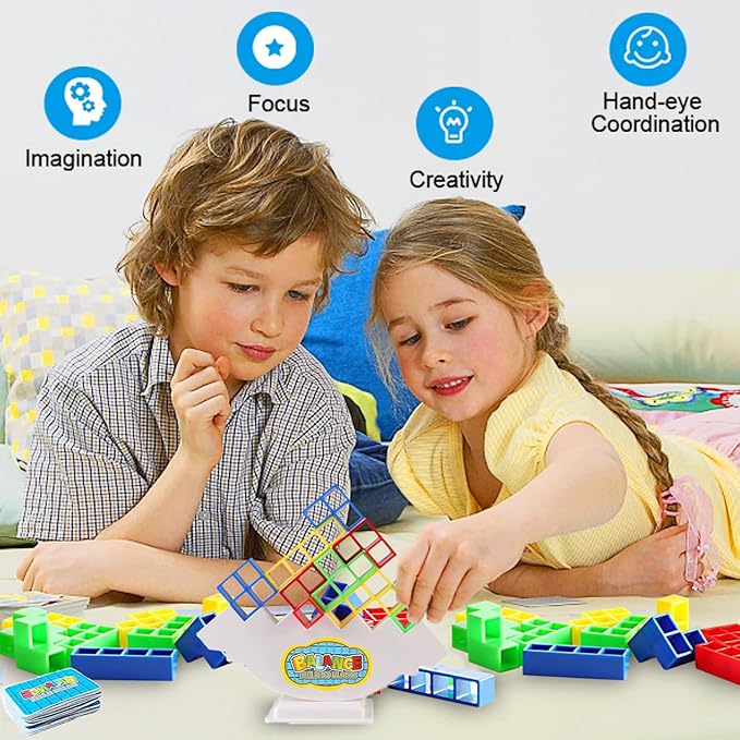 64Pcs Tetra Tower Game, Stack Board Game for Kids and Adults, Fun Uzzle Family Games Team Toys Building Block