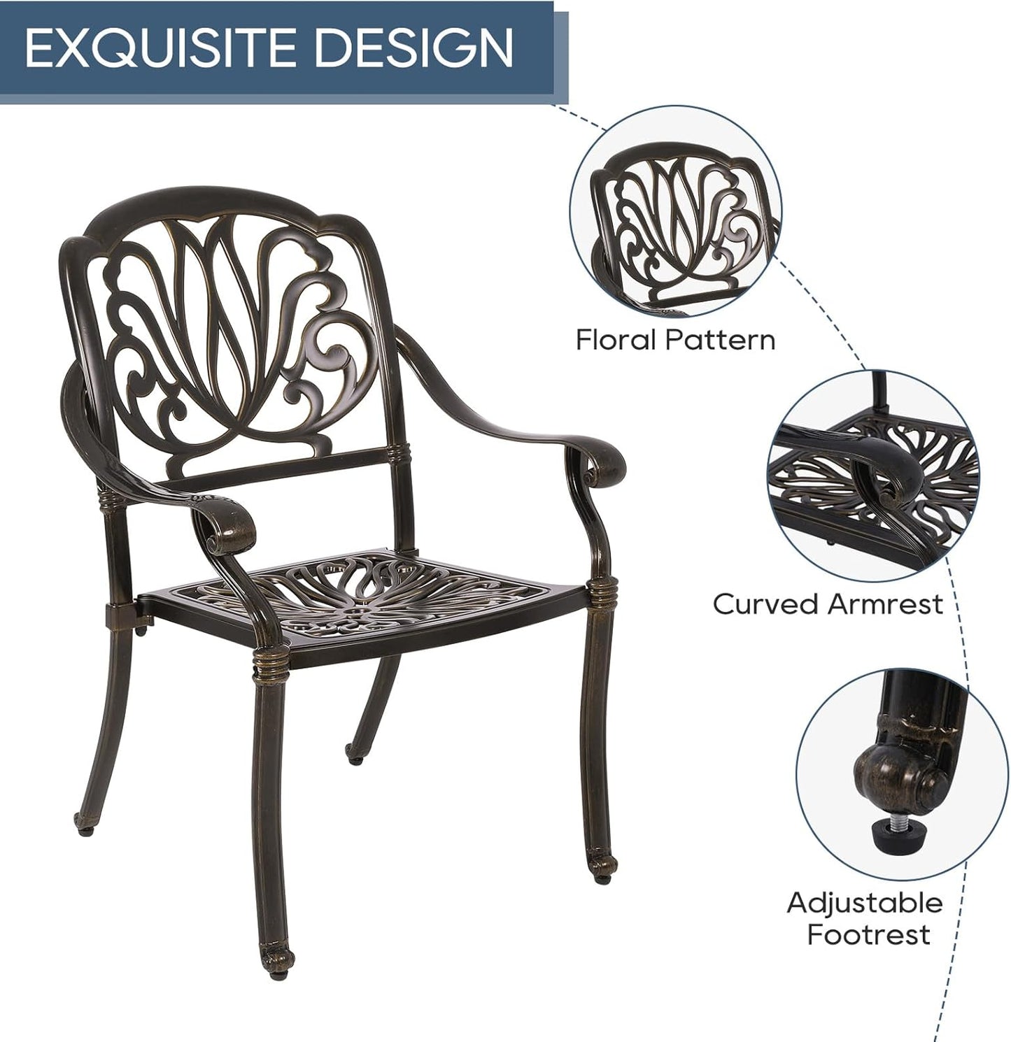 Cast Aluminum Outdoor Patio Dining Set, All Weather Outdoor Furniture Dining Set for Patio, Balcony, Lawn, Garden, Backyard (1 Round Table+4 Dining Chairs)