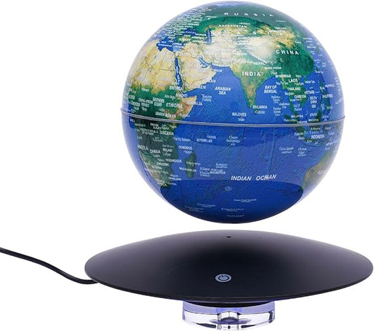 6" Magnetic Levitating Globe, 360°Rotating Geographic Globes Levitating Globes with LED Light Floating Magnetic Levitation Floating Globe for Desk Home Office Study Room(Dark Blue+Black/Style B)