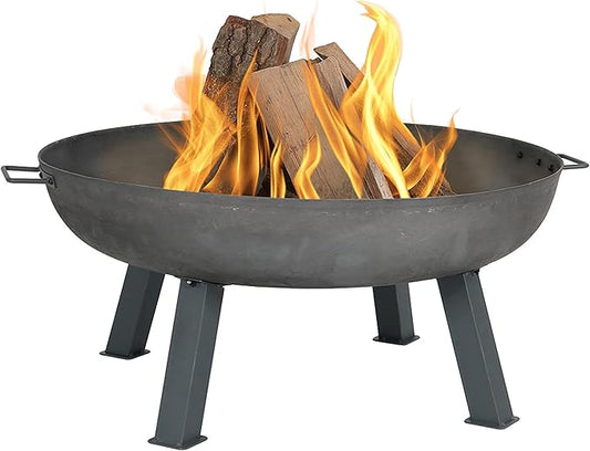 Sunnydaze 34-Inch Cast Iron Heavy-Duty Fire Pit for Outside - Wood-Burning Outdoor Fire Pit Bowl with Handles - Steel Finish