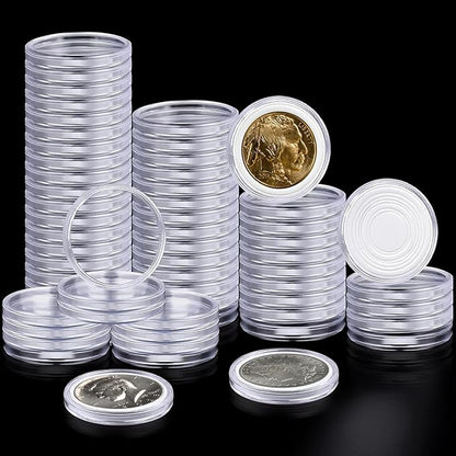 63PCS Silver Dollar Coin Holder, Clear Coin Capsules, Coin Holders for Collectors, Plastic Coin Case for Morgan Silver Dollar, Coin Protectors with Adjustable Gasket (17/20/25/27/30/33/38/40mm)