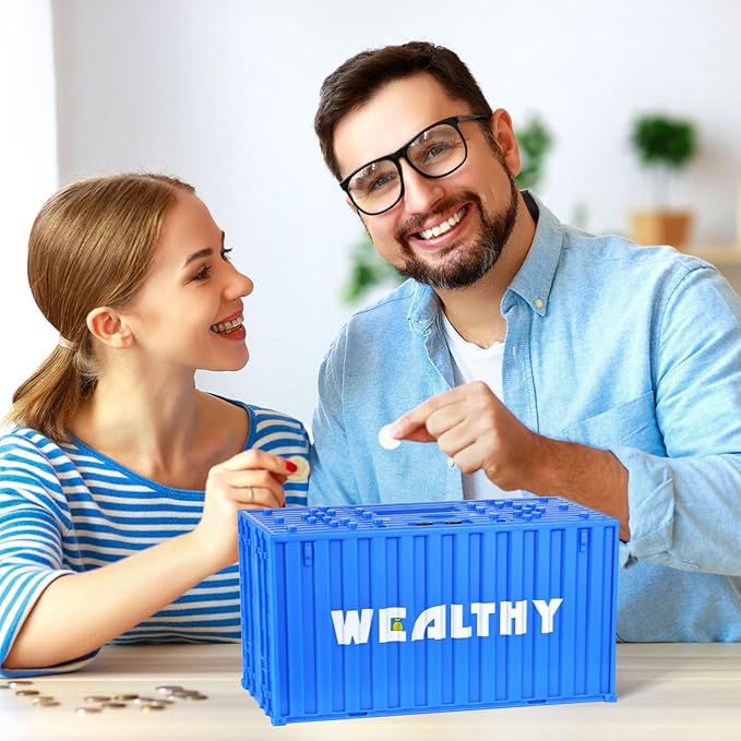 Piggy Bank for Kids, Unbreakable Building Blocks Container Money Saving Box for Adults, Digital Coin Counting Bank with LCD Counter, Great Children’s Gifts for Birthday, Easter, Christmas Blue