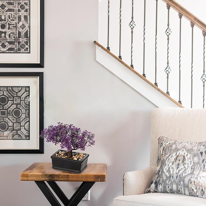 Artificial Bonsai Tree Juniper Faux Plants Indoor Fake Plants Decor with Black Ceramic Pots for Home Table Office Desk Bathroom Shelf Bedroom Living Room Farmhouse Decorations-Purple