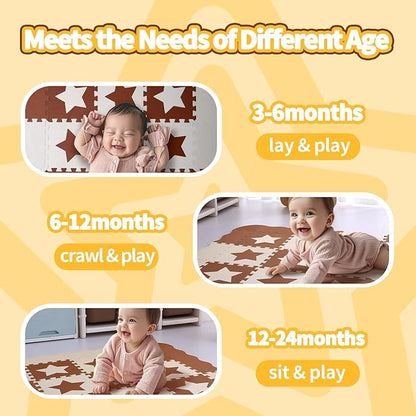 Coolcandy Baby Play Mat, 25Pcs Interlocking Puzzle Floor Mat, with Safety Fence - 0.4" Thick Non-Toxic EVA Foam Play Mat, for Infants & Toddlers 3-36 Months, Soft Puzzle Tiles for Play Areas
