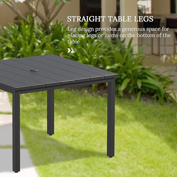 VICLLAX Patio Dining Set for 4, Outdoor Furniture Set Includes 1 Square Patio Table and 4 Stacking Patio Sling Chairs, Black Tabletop and Red Fabric