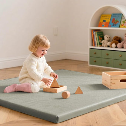 Baby Play Mat 50x50 Inches,1.3" Thick Padded Waterproof Floor Cushion & Playpen Mat with Vegan Leather,Non-Slip & Non-Toxic Nursery Rug for Infants, Toddlers & Kids(Grey)
