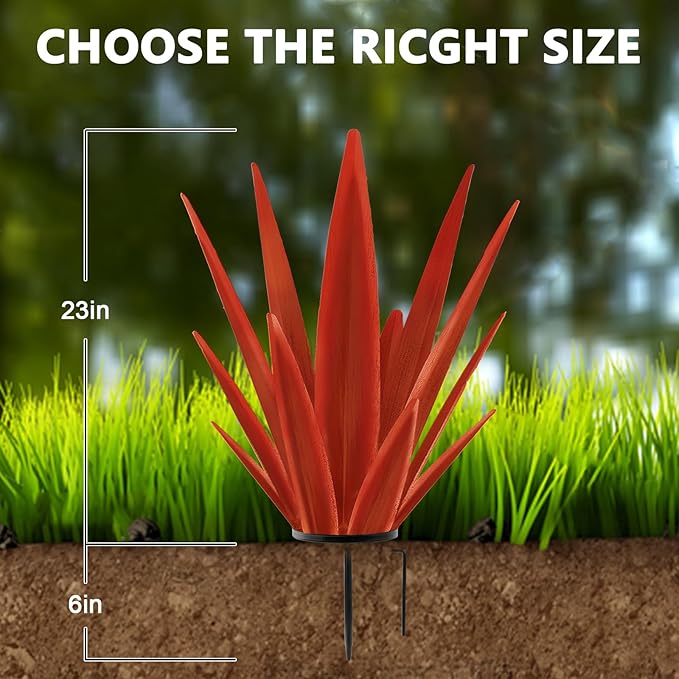 Enlarge Metal Plants Tequila Rustic Sculpture, Outdoor Patio Yard, Home Decor Hand Painted Agave Garden Statue, Outdoor Lawn Ornaments Yard Stakes for Mom Gift (1 RED Large)