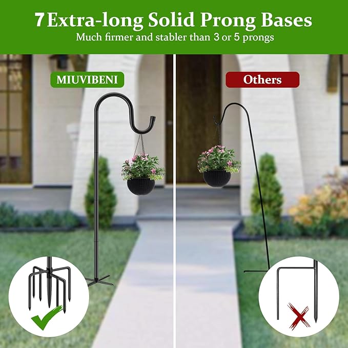 Shepherds Hooks for Outdoor with 7 Base Prongs, 72 Inches Heavy Duty Garden Bird Feeder Pole for Hanging Lantern, Plant Baskets, Solar Light Lanterns, Outdoor Plant Hanger Hook,1 Pack
