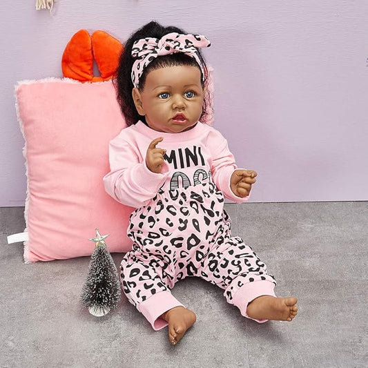 HOOMAI Lifelike Reborn Baby Dolls with Soft Body African American Realistic Girl Doll 22.8 Inch Best Birthday Gift Set