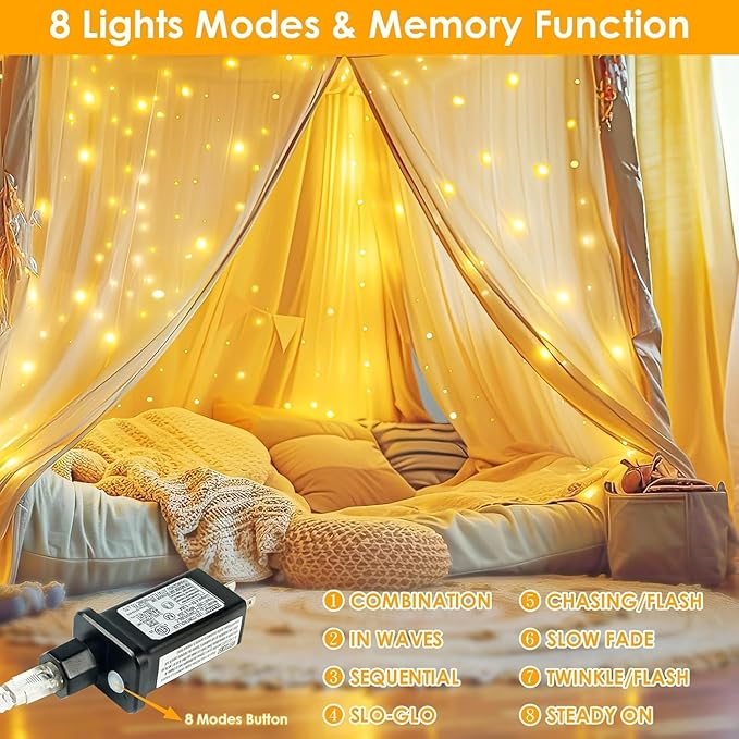 66Ft 200LED Fairy Lights Plug in with Remote, Waterproof String Lights Outdoor & Indoor 8 Modes with Timer, LED Twinkle Lights for Girl's Room Garden Patio Halloween Christmas Decorations (Warm White)