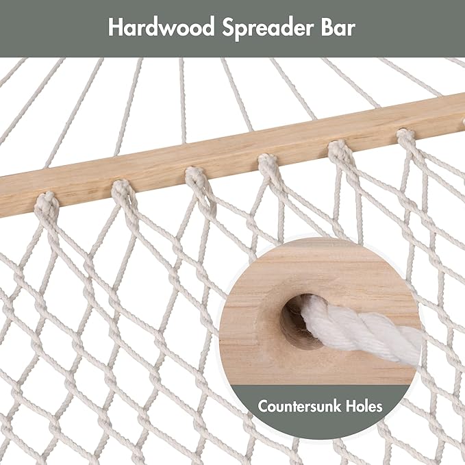 ANOW Outdoor Rope Hammock with Spreader Bars, Heavy Duty Hammock with Pad for Outdoors Indoors, 450 LBS Weight Capacity, Gray