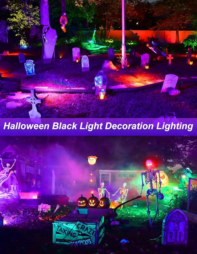 Outdoor Black Light Spotlight, LED Black Lights Waterproof Landscape Lighting with US Plug for Glow Party Body Paint Fluorescent Poster Stage Lighting Yard Garden Halloween Decoration(6 Pack)