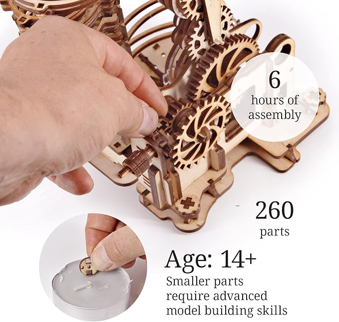 iDventure DIY Wooden Marble Run Mode Dragon – 3D Mechanical Wooden Puzzle Model Kit für Adults and Teens Hand Cranked Mechanical Gear with 15 Steel Balls