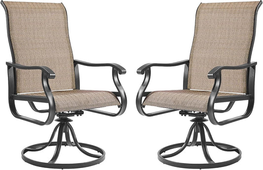 Amopatio Patio Swivel Chairs Set of 2, Outdoor Swivel Rocker Dining Chairs with All Weather Textilene High Back & Metal Frame, for Backyard Deck Lawn Garden, Brown
