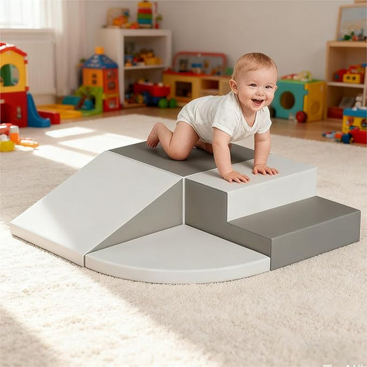 4-Piece Toddler Climbing Toys, Baby Soft Foam Climbing Blocks Set for Indoor Crawling Climbing and Sliding, Modular Play Structures 1-3 Years Old Climber Activity Playground