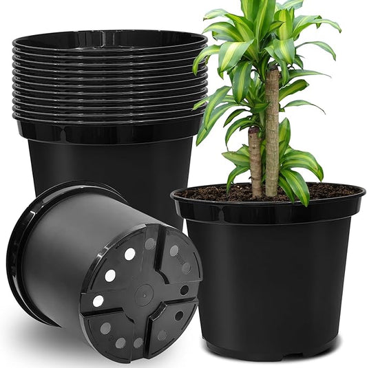3 Gallon Nursery Pots, 10 Inch Thickened Plant Pots with Drainage Holes, Plastic Round Planter for Outdoor Indoor Plants (12-Pack, Black)