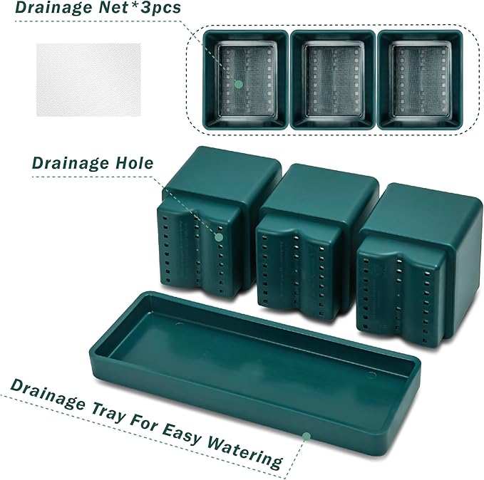 D'vine Dev Herb Garden Planter Set, Plastic Plant Pots with Drainage and Saucer, Indoor Succulent Cactus Vegetable Pot for Windowsill, Garden Balcony, Green, Set of 2, 76-V-C-2