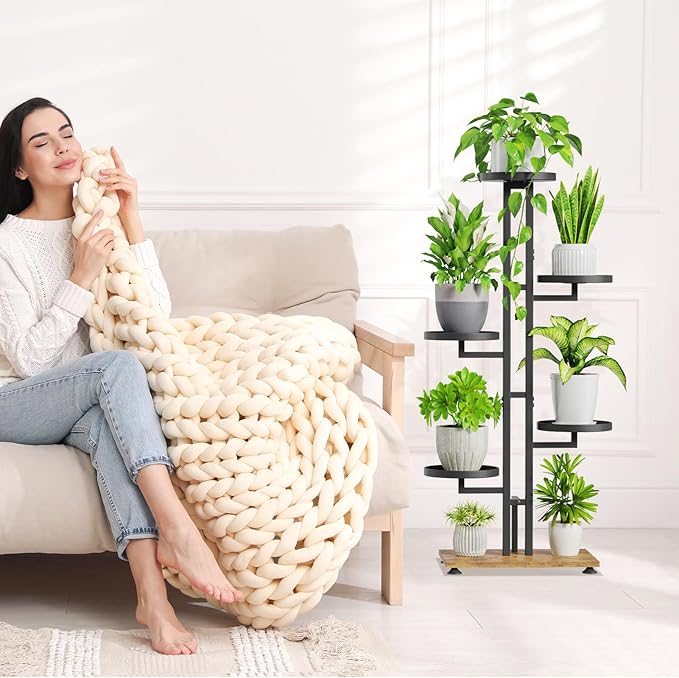 iDavosic.ly 6 Tier Plant Stand Indoor Outdoor, Tiered Corner Multiple Flower Pot Holder Shelf, Metal 40 Inch Tall Display Rack for Patio Porch Living Room Garden Balcony Bedroom, Black