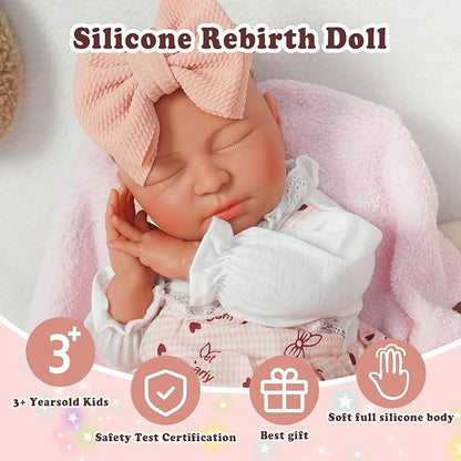 Girl 20 in, Full Silicone Baby Doll, Realistic Baby Dolls, Realistic Veins & Sleeping Pose, Not Vinyl, Reborn Baby Dolls Silicone Full Body, Gift Set