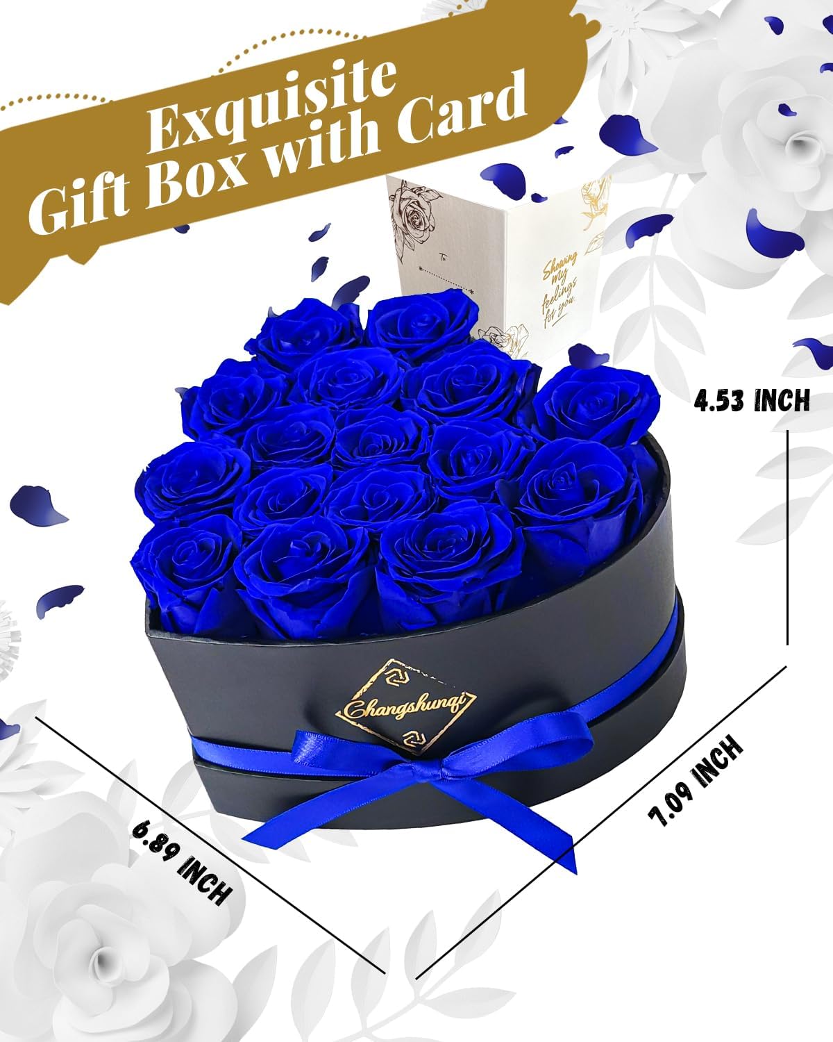 16 Flowers Forever Preserved Roses in Box, Forever Flowers Womens Birthday Gifts for Women Mothers Blue Rose Gift for Her Romantic Eternal Real Rose for Women Mom Wife