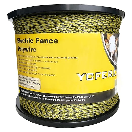 Upgraded Electric Fence Polywire 5050 Feet 1540 Meters, 6 Stainless Steel Strands for Reliable Conductivity and Rust Resistance, Portable Electric Fencing,UV, Rust Resistant