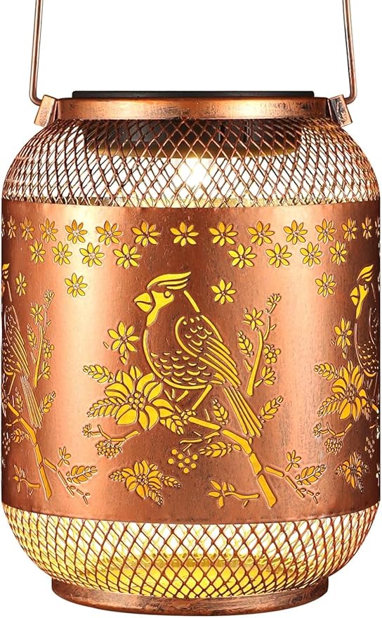 Solar Lanterns Outdoor Waterproof Christmas Birthdays Gifts for Women Mom Grandma Butterfly Garden Decor Metal Hanging Solar LED Lights for Patio(Red Bird)