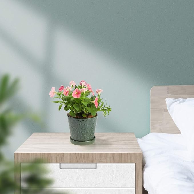 Ceramic Plant Pot – 4”+5”+6” inch Ceramic Flower Pot with Drainage Holes and Ceramic Tray - Gardening Home Desktop Office Windowsill Decoration Gift Set 3 - Plants NOT Included (Patina)