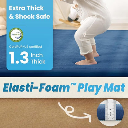 1.3" Thick Baby Play Mat for Floor Playpen, 71x59 Large Foam Tummy Time Mat, Padded Support Soft Plush Nursery Rug for Infant Kids Toddler Crawling Kick Activity (Royal Blue)