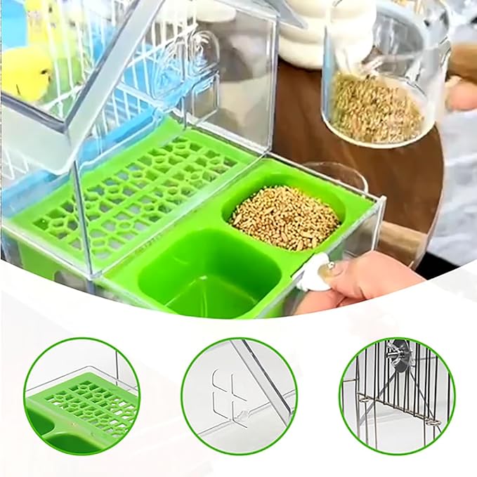 Ziveseller/Sowhathow Pull-Out External Parrot Feeder, Parrot Feeder Parakeet House Bird Bath Transparent Dish Water, Hanging Wild Bird Seed with Squirrel Proof Tray (Mix*2)