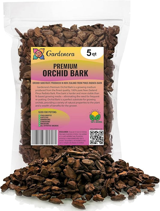 Premium Grade New Zealand Pinus Radiata Bark by Gardenera - Organic Hand Mixed New Zealand Pine Bark for Orchids - Medium Chips 9-12mm - 5 Quart