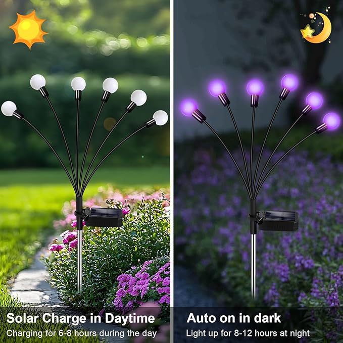 Solar Garden Lights Outdoor, Waterproof Solar Powered Lights for Yard Pathway Patio, Swaying Lawn Decor as Gardening Gifts for Women Holiday (Purple, 4 Pack 24 LED)