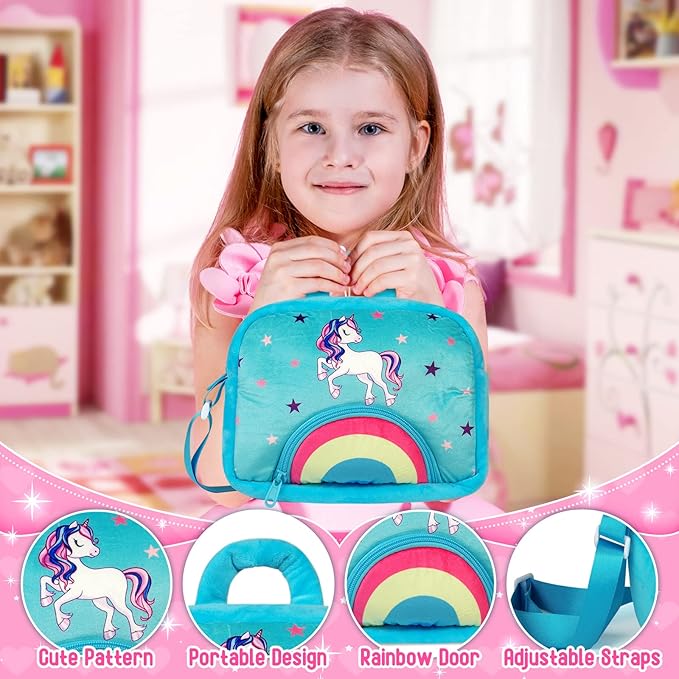 Toys for 2 3 4 5 6 7 8 Years Old Girls- Plush Stuffed Animal with 5 Unicorn Babies in Plush Bag Toy, Soft Plush Toys Set, Christmas Birthday Gifts for Over 18 Months Girls Boys Baby, Toddler, Kids