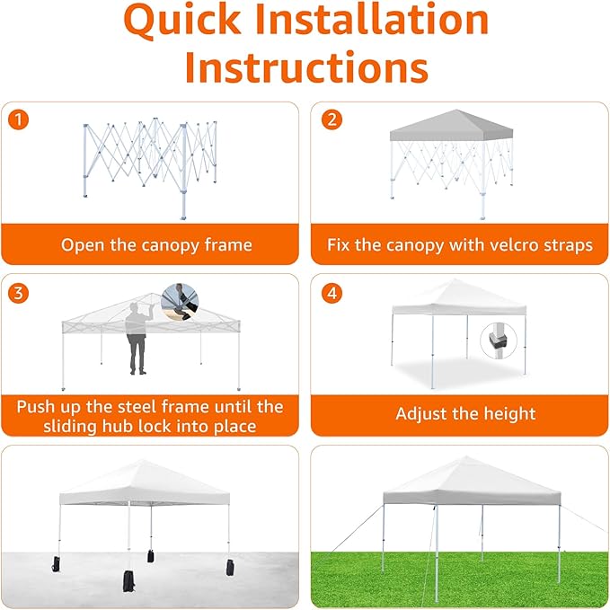 Amazon Basics Outdoor Pop Up 10 x 10 Canopy Tent for Events, Portable with Easy Setup, One-Push, Includes Wheeled Carry Bag, 8 Pegs, 4 Ropes, 4 Weighted Bags, White