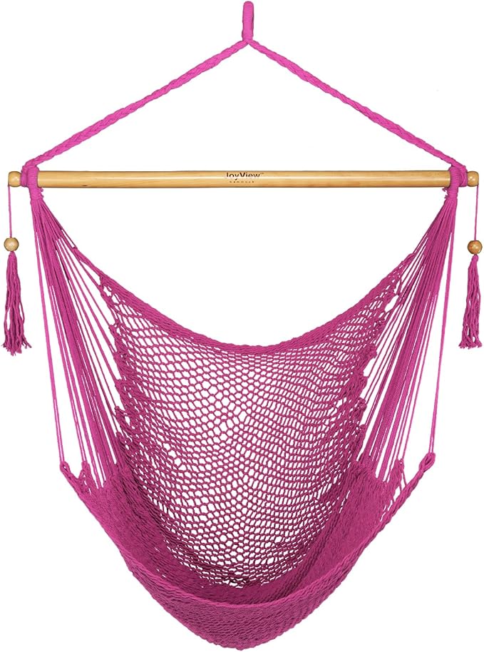 JoyView Hammock Chair with Spreader Bar Caribbean Hammock Swing Chair 300 LBS Weight Capacity XL Rope Hanging Chair for Outdoor Indoor Garden Yard - Pink