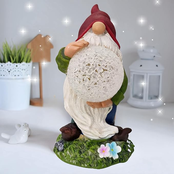GUCHO Solar Gnomes Decorations for Yard,Outdoor Garden Gnomes Figurine Lights,Weather Resistant,Lawn Decor Statue for Patio, Balcony,Yard,Garden Decorations,Unique Housewarming Gifts for Women Men