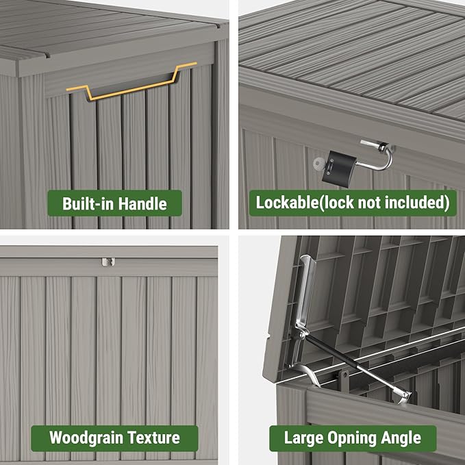 Mars Villa 180 Gallon Outdoor Storage Box Waterproof, Extra Large Resin Deck Box, Outside Storage Bin for Patio Furniture Cushions, Pool Supplies, Sports Gear, UV Resistant and Weatherproof, Greige